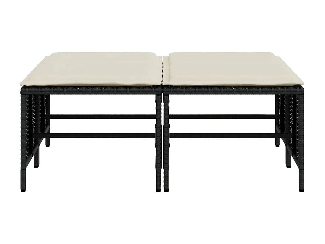 Conjunto de 4 bancos de jardim com almofadas em resina tecida preta