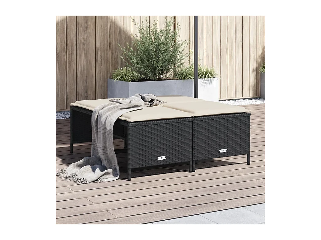 Tabourets de jardin avec coussins lot de 4 noir résine tressée