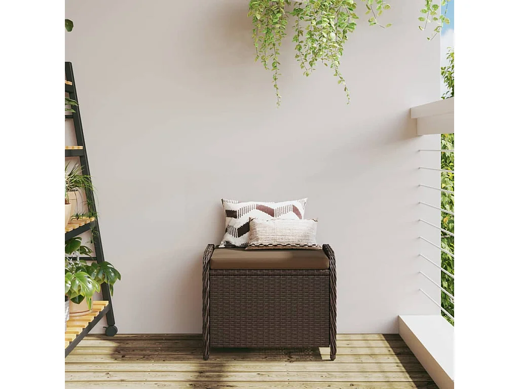 Sgabello da giardino con cuscino marrone 58x46x46 cm in resina intrecciata