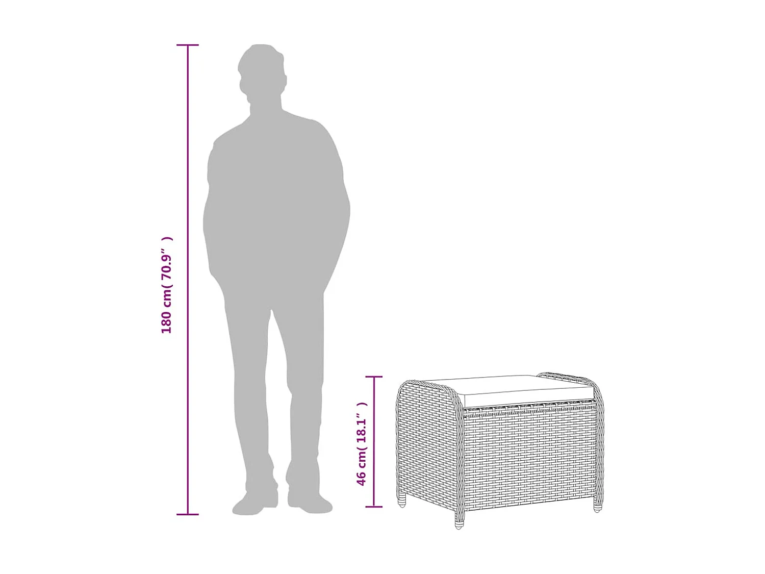 Sgabello da giardino con cuscino marrone 58x46x46 cm in resina intrecciata