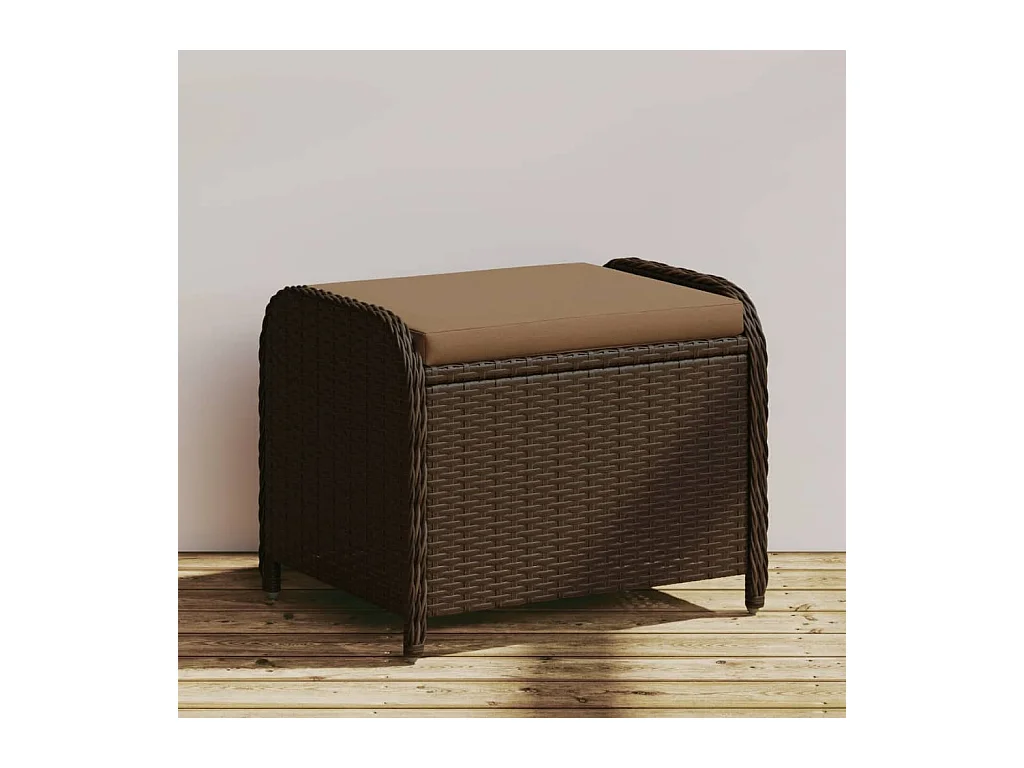 Tabouret de jardin avec coussin brun 58x46x46 cm résine tressée