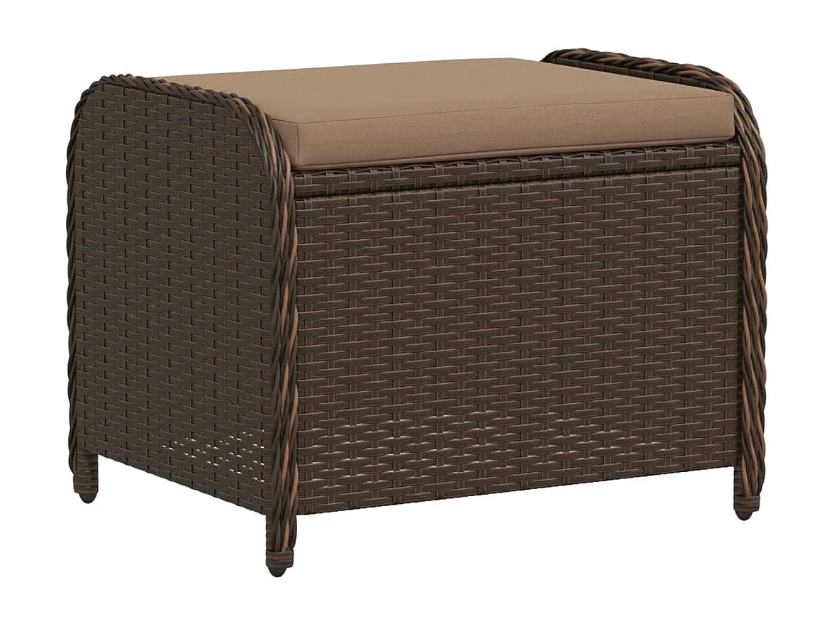 Banqueta de jardim com almofada marrom 58x46x46 cm resina tecida