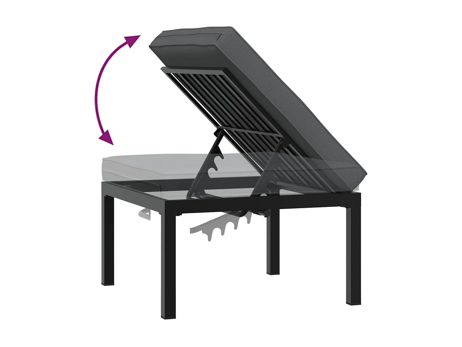 Taburete de jardín con cojín de aluminio negro.