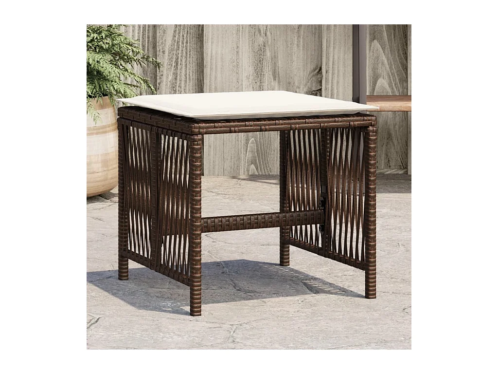 Tabourets de jardin et coussins lot de 4 marron résine tressée