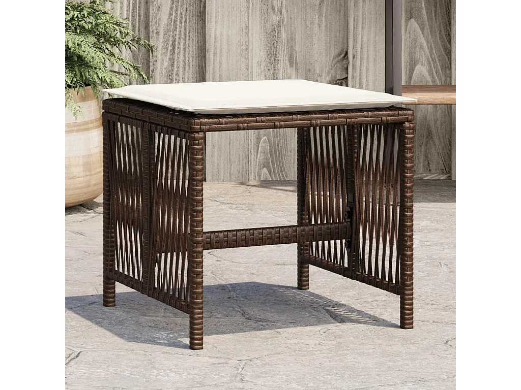 Tabourets de jardin et coussins lot de 4 marron résine tressée