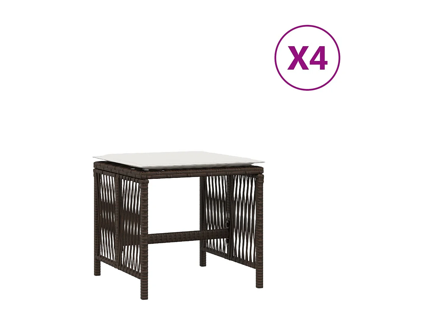 Tabourets de jardin et coussins lot de 4 marron résine tressée