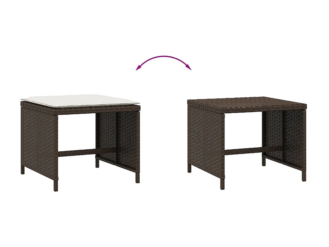 Tabourets de jardin et coussins lot de 4 marron résine tressée