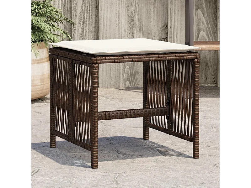 Tabourets de jardin et coussins lot de 4 marron résine tressée