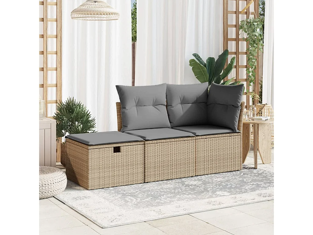 Taburete de jardín con cojín beige 55x55x37cm resina tejida