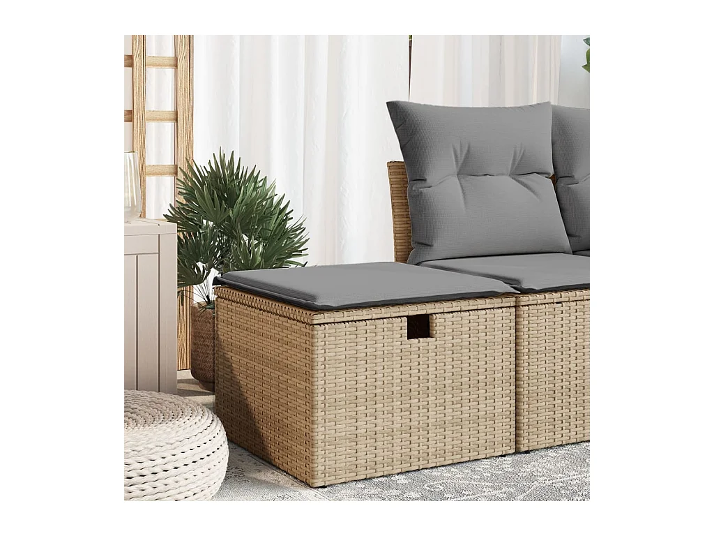 Tabouret de jardin avec coussin beige 55x55x37cm résine tressée