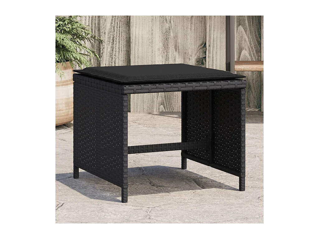 Tuinkrukjes met kussens 4 stuks zwart 40x40x35 cm rotan