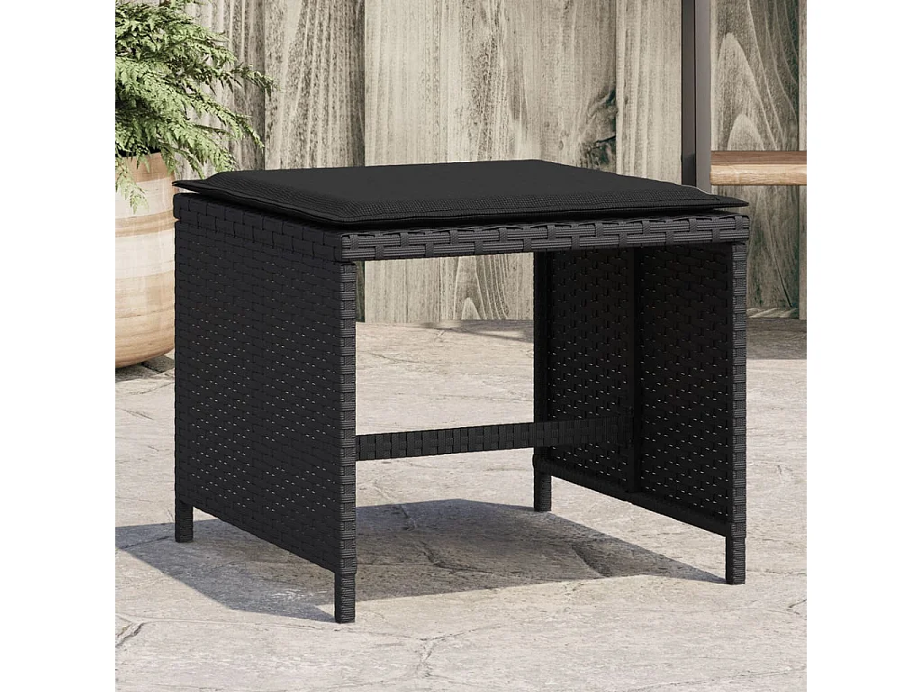 Tabourets de jardin avec coussins 4 pcs noir 40x40x35 cm rotin