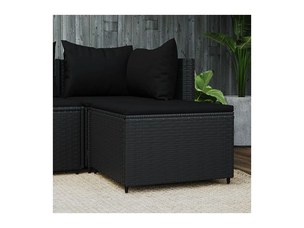 Repose-pied de jardin avec coussin noir résine tressée