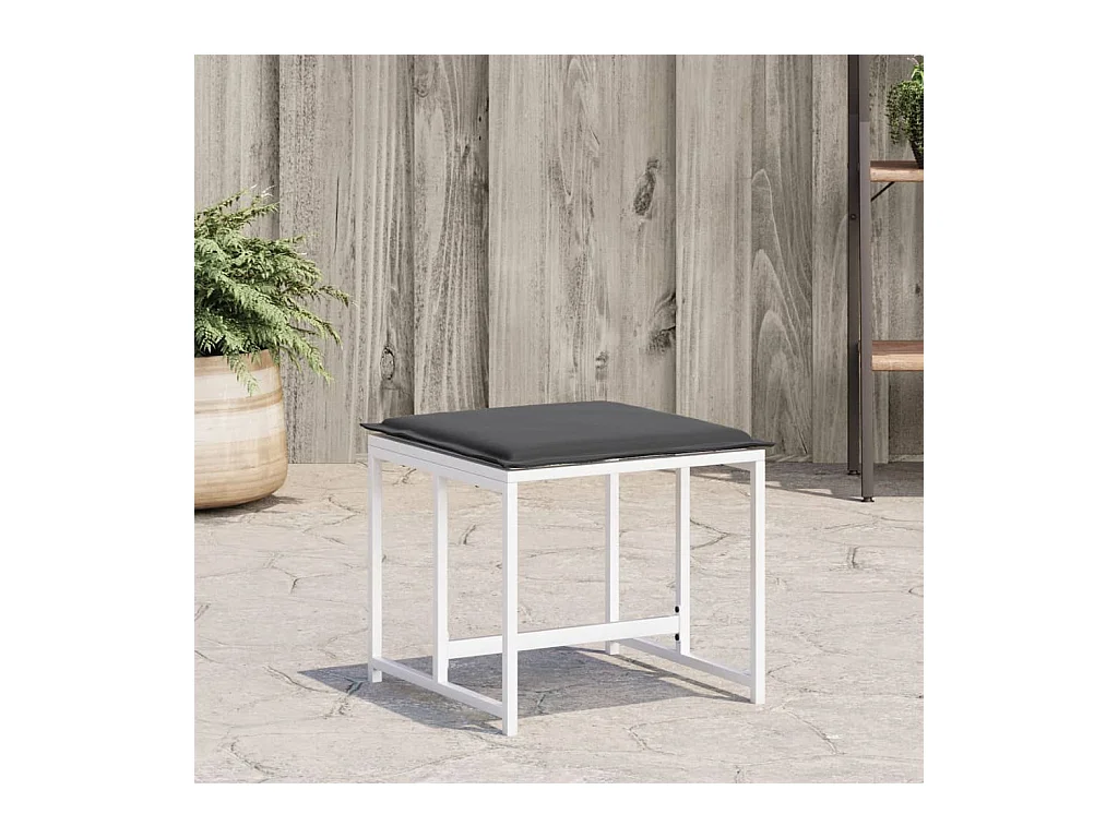 Tabourets de jardin avec coussins 4pcs blanc acier et textilène