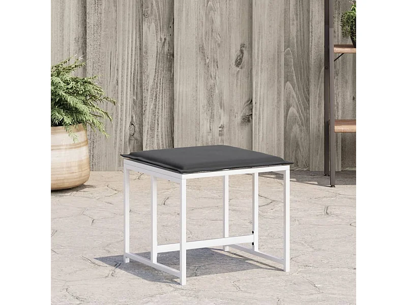 Tabourets de jardin avec coussins 4pcs blanc acier et textilène