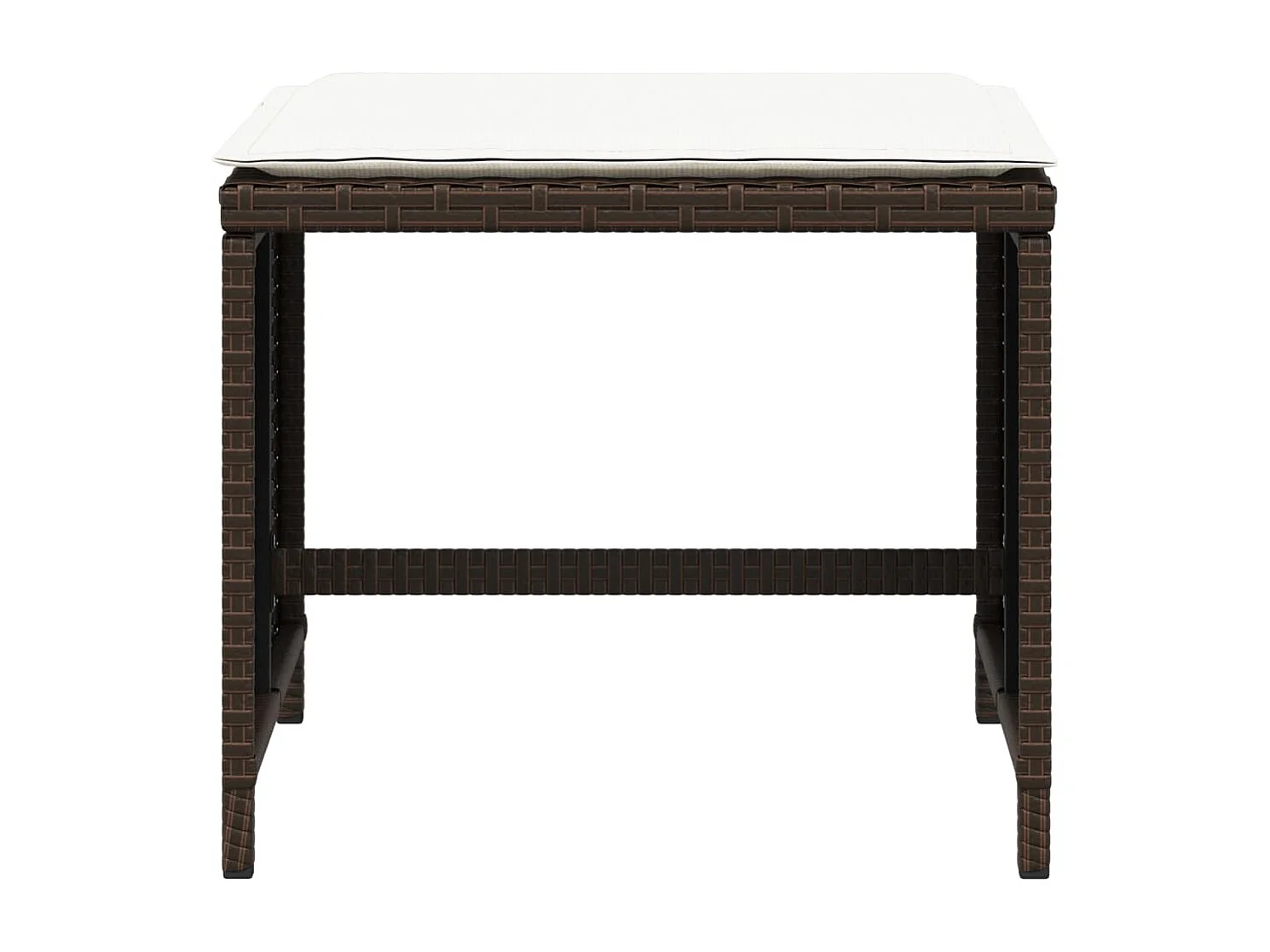 Set di 4 sgabelli e cuscini da giardino in resina intrecciata marrone