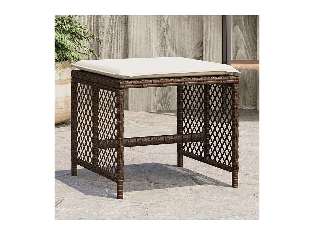 Tabourets de jardin et coussins lot de 4 marron résine tressée