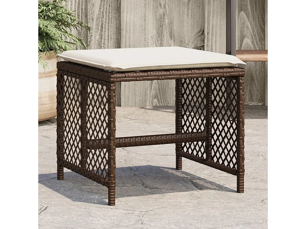 Tabourets de jardin et coussins lot de 4 marron résine tressée