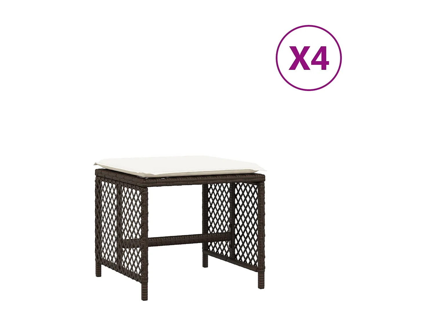 Tabourets de jardin et coussins lot de 4 marron résine tressée