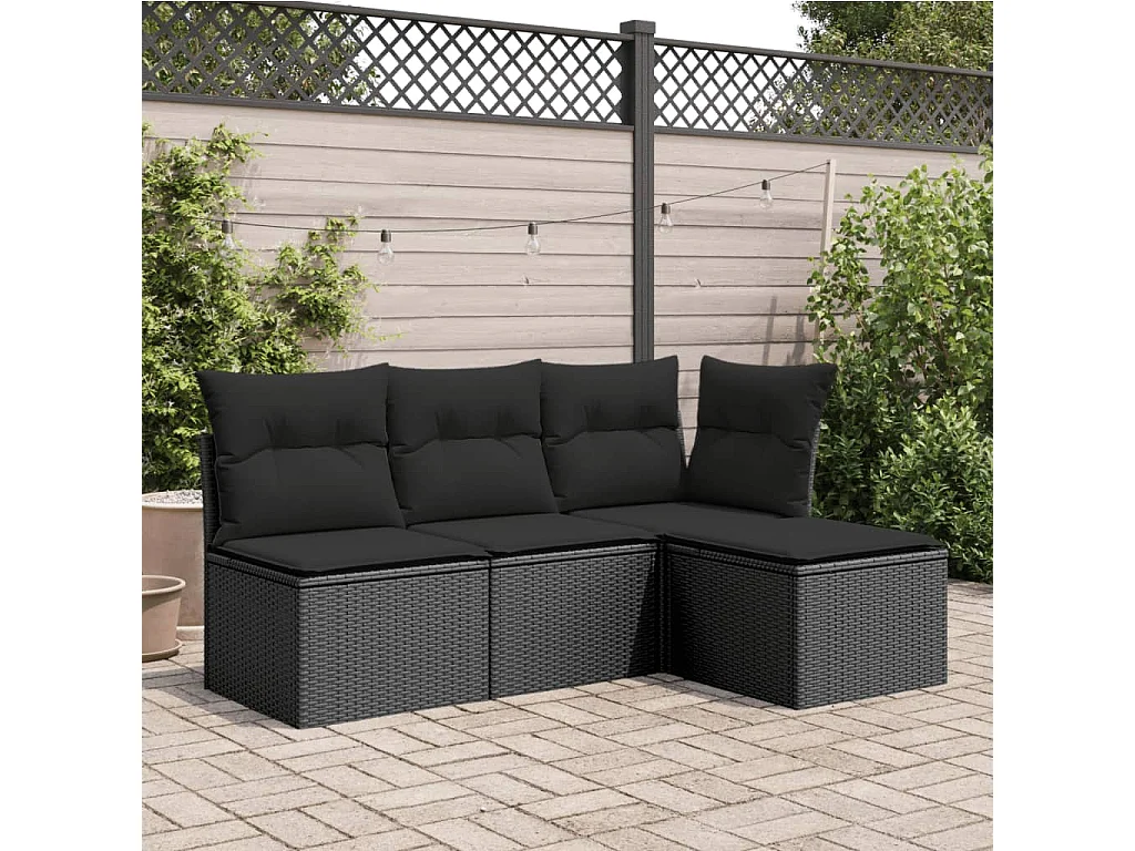 Tabouret de jardin avec coussin noir 55x55x37 cm résine tressée