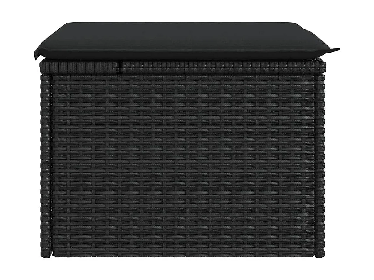 Tabouret de jardin avec coussin noir 55x55x37 cm résine tressée