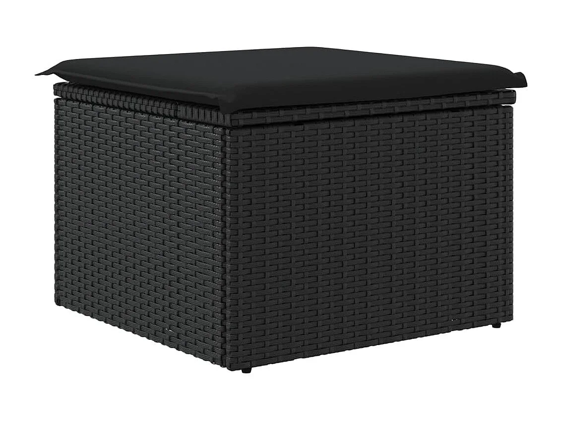 Tabouret de jardin avec coussin noir 55x55x37 cm résine tressée