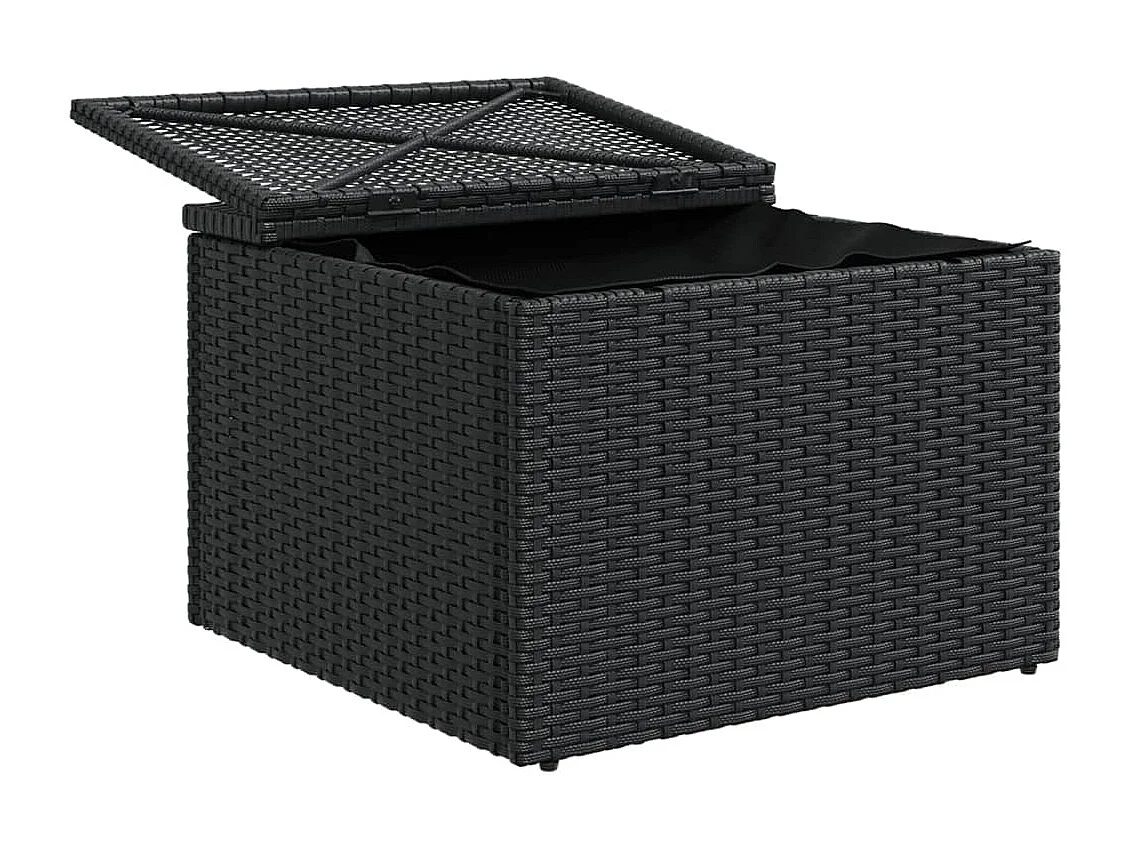 Tabouret de jardin avec coussin noir 55x55x37 cm résine tressée