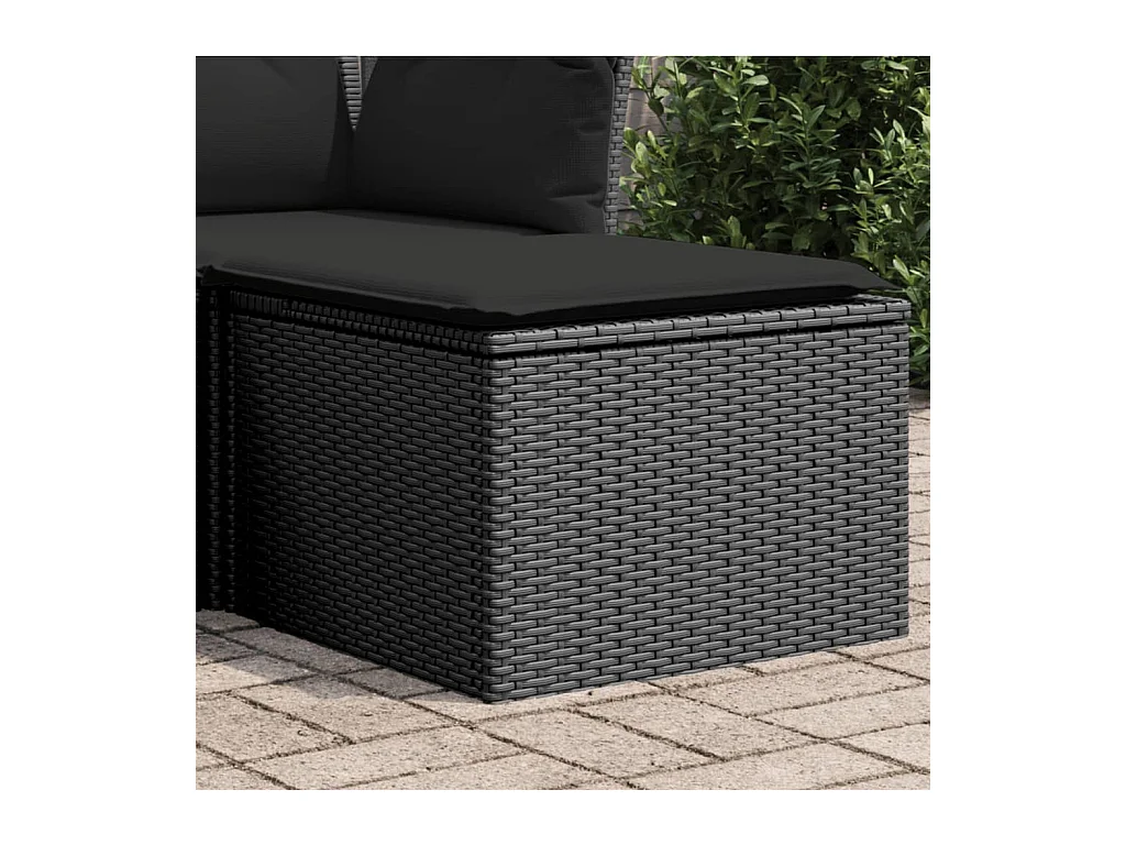 Tabouret de jardin avec coussin noir 55x55x37 cm résine tressée