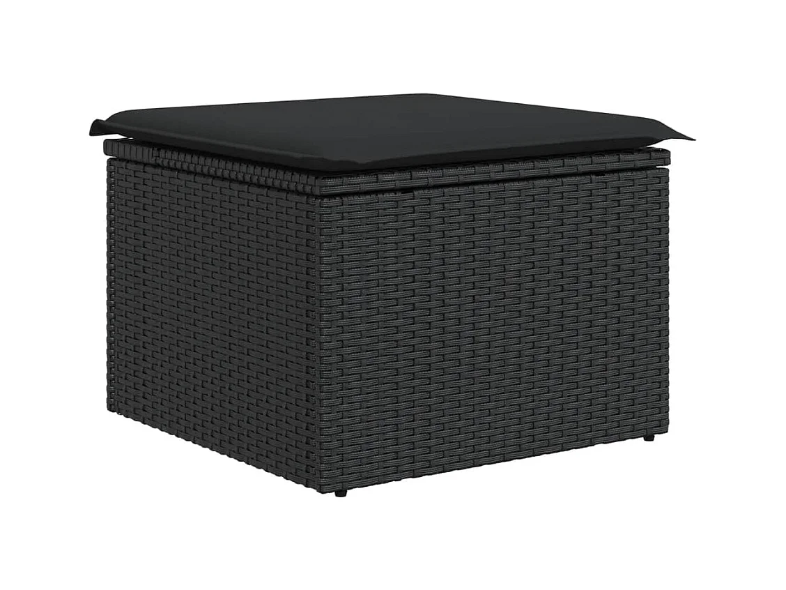 Tabouret de jardin avec coussin noir 55x55x37 cm résine tressée