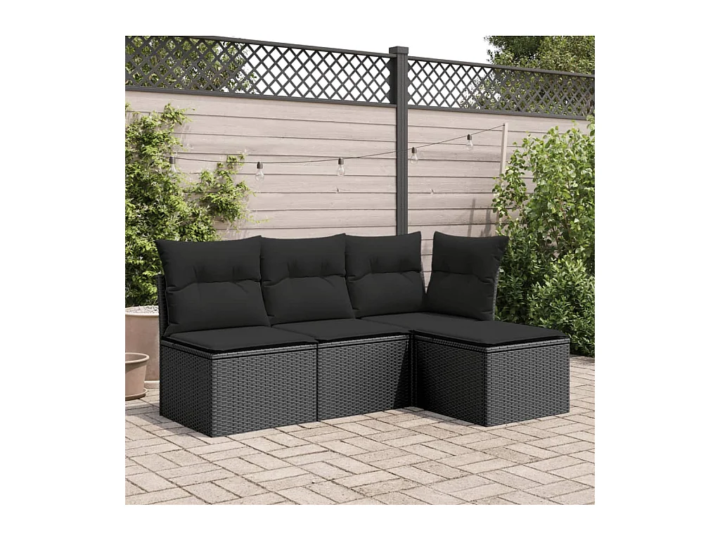 Tabouret de jardin avec coussin noir 55x55x37 cm résine tressée