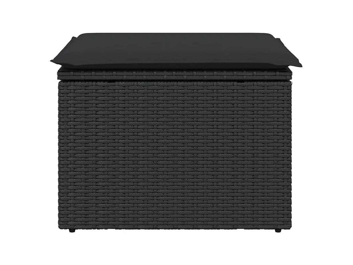 Tabouret de jardin avec coussin noir 55x55x37 cm résine tressée