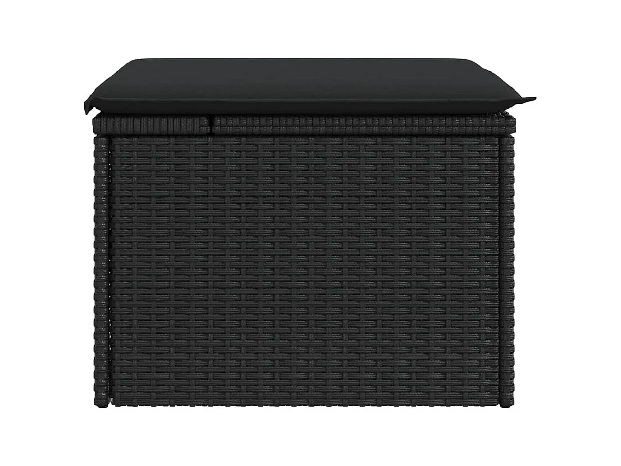 Tabouret de jardin avec coussin noir 55x55x37 cm résine tressée