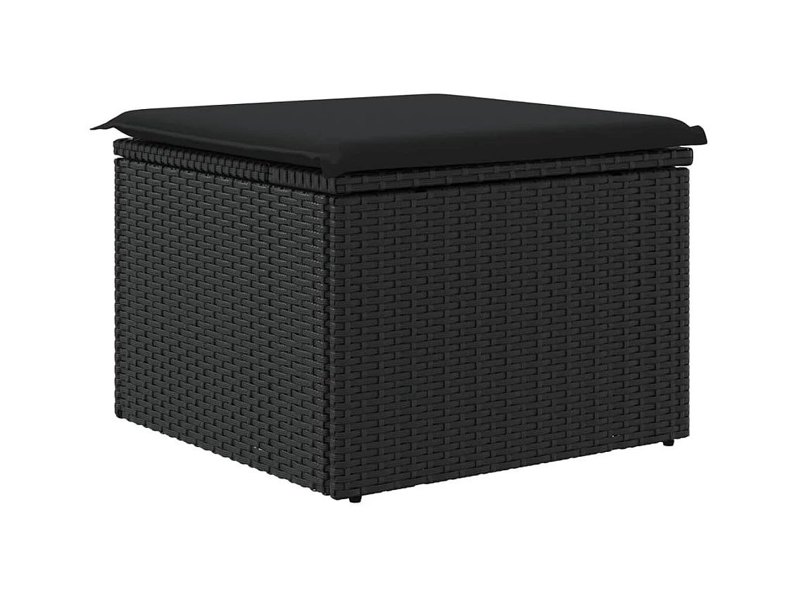 Tabouret de jardin avec coussin noir 55x55x37 cm résine tressée