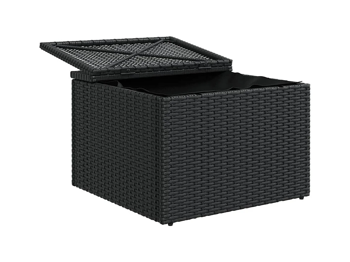 Tabouret de jardin avec coussin noir 55x55x37 cm résine tressée