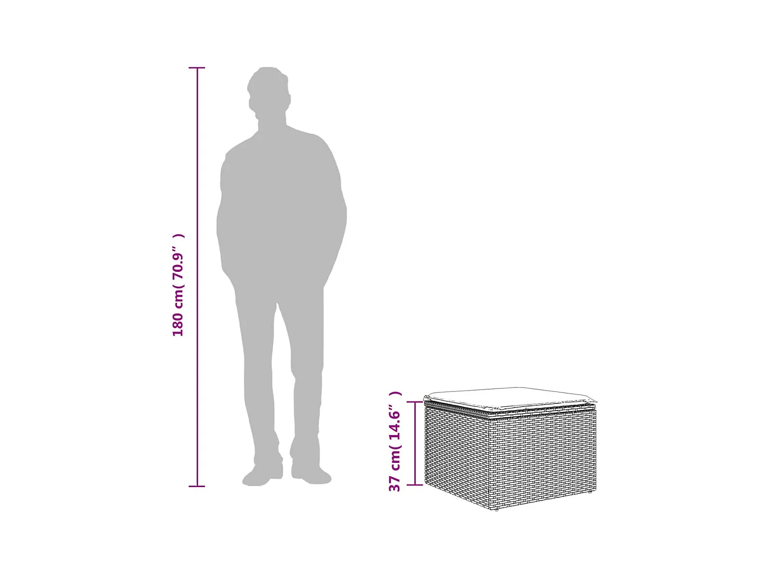 Tabouret de jardin avec coussin noir 55x55x37 cm résine tressée