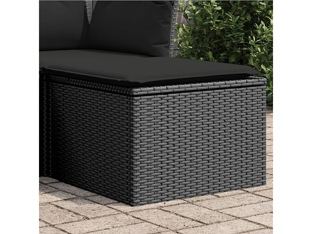 Tabouret de jardin avec coussin noir 55x55x37 cm résine tressée