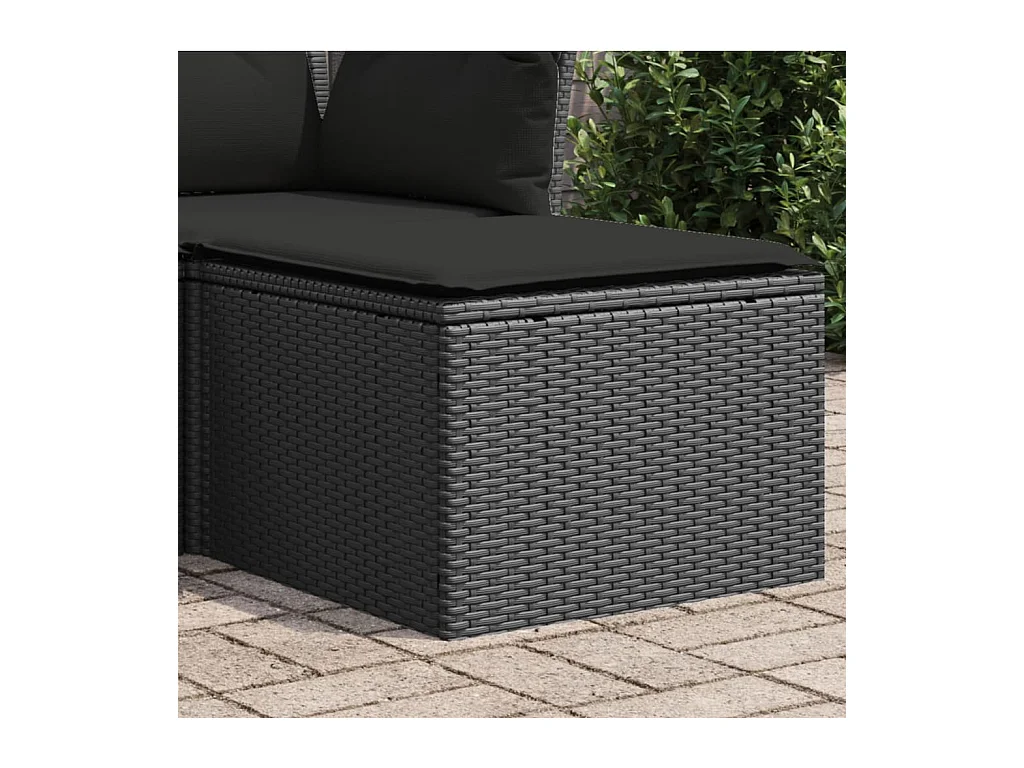 Tabouret de jardin avec coussin noir 55x55x37 cm résine tressée