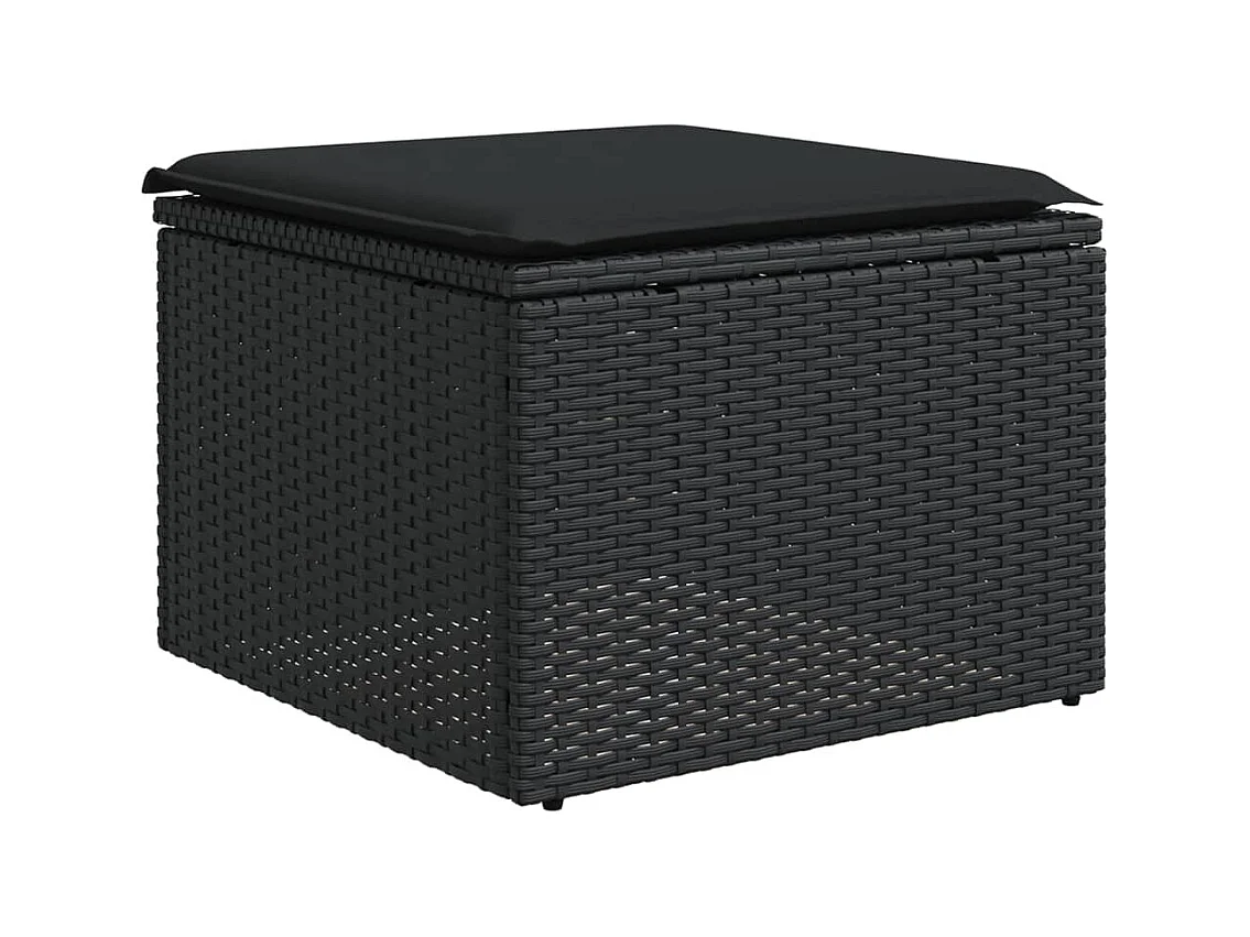 Tabouret de jardin avec coussin noir 55x55x37 cm résine tressée