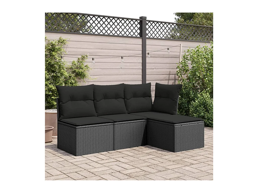 Tabouret de jardin avec coussin noir 55x55x37 cm résine tressée