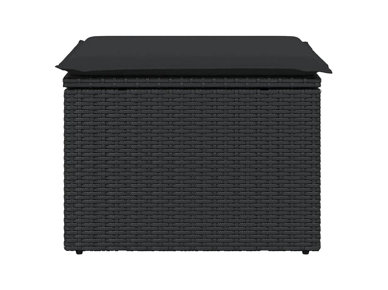 Tabouret de jardin avec coussin noir 55x55x37 cm résine tressée