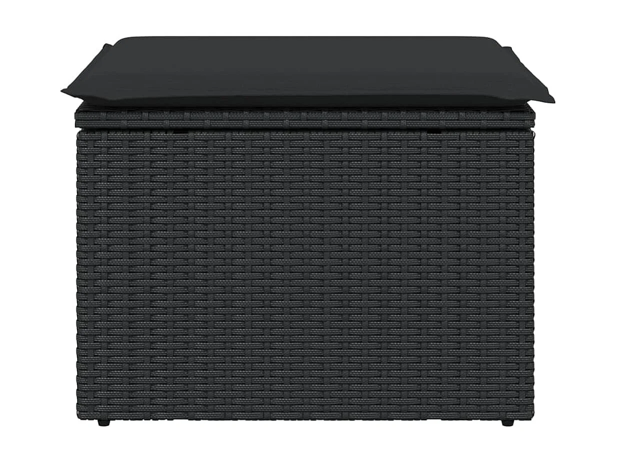 Tabouret de jardin avec coussin noir 55x55x37 cm résine tressée