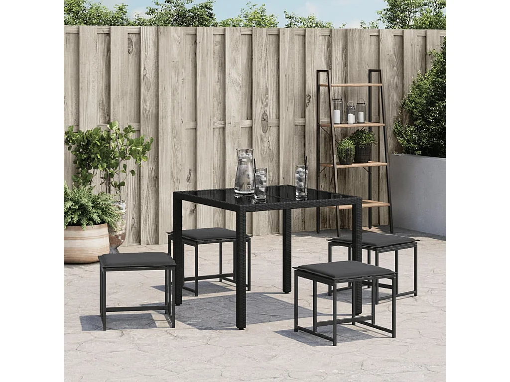 Tabourets de jardin avec coussins lot de 4 noir acier/textilène