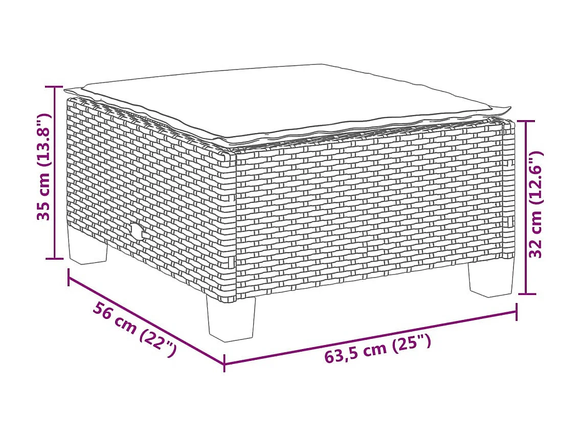 Taburete de jardín y cojín negro 63,5x56x32 cm resina tejida