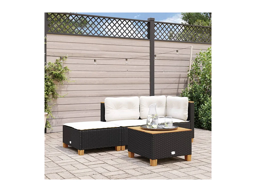 Sgabello da giardino e cuscino nero 63,5x56x32 cm in resina intrecciata