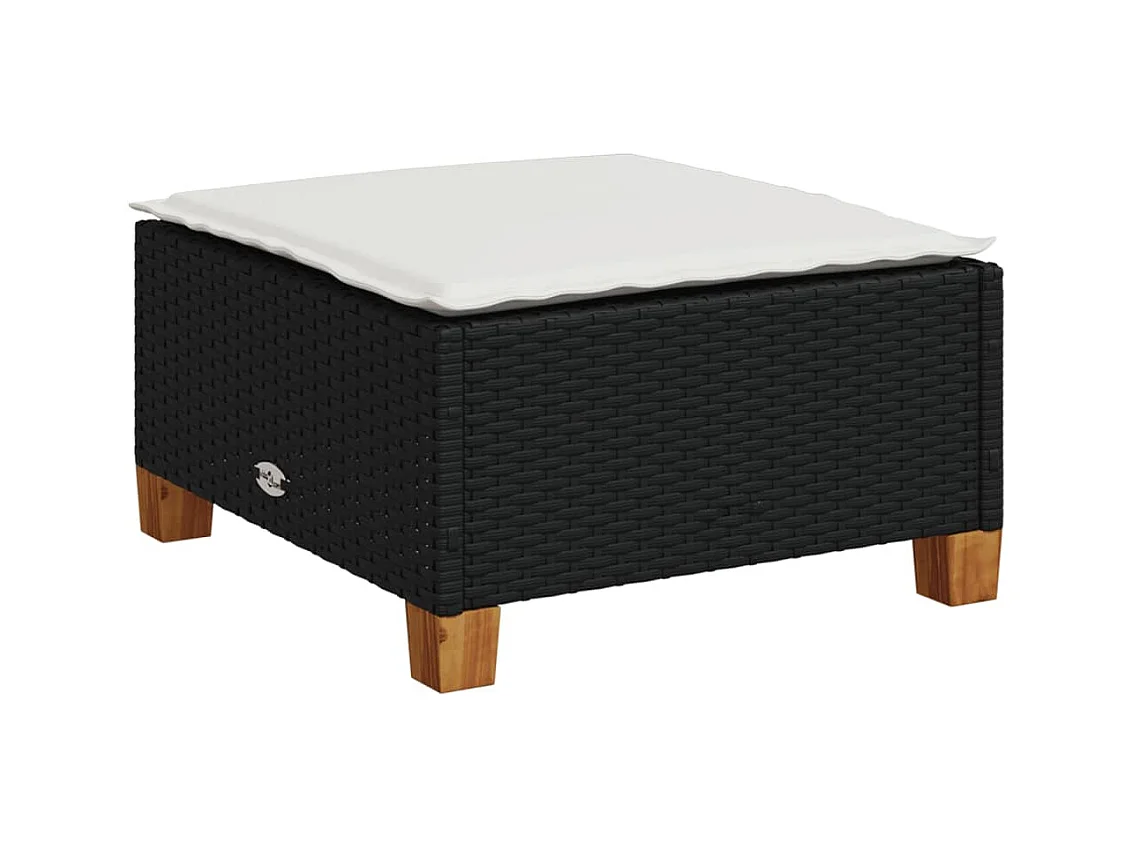 Tabouret de jardin et coussin noir 63,5x56x32 cm résine tressée