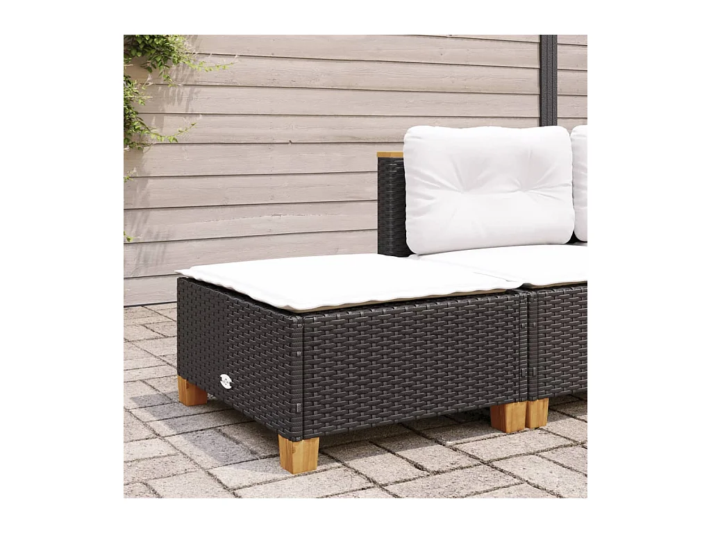 Tabouret de jardin et coussin noir 63,5x56x32 cm résine tressée