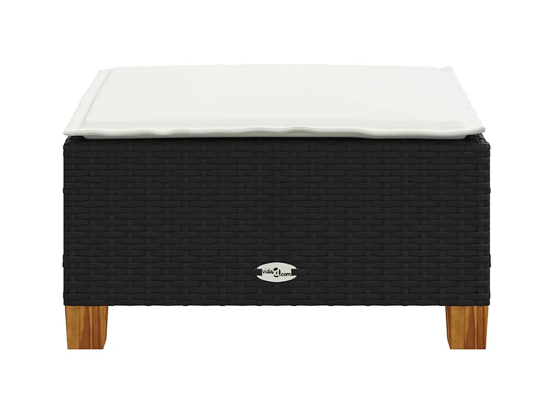 Tabouret de jardin et coussin noir 63,5x56x32 cm résine tressée