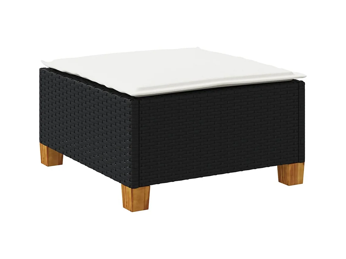 Tabouret de jardin et coussin noir 63,5x56x32 cm résine tressée