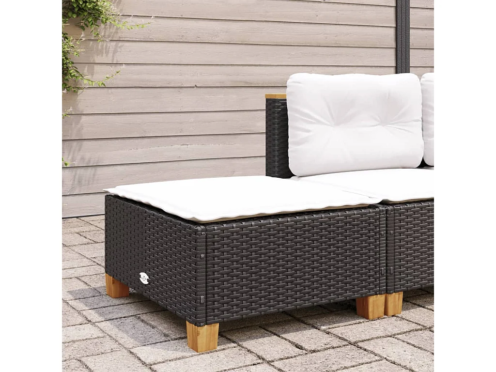 Tabouret de jardin et coussin noir 63,5x56x32 cm résine tressée