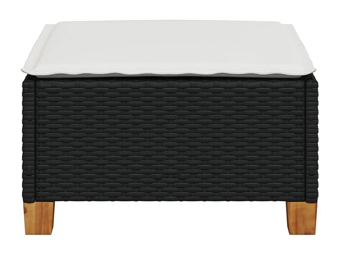 Tabouret de jardin et coussin noir 63,5x56x32 cm résine tressée